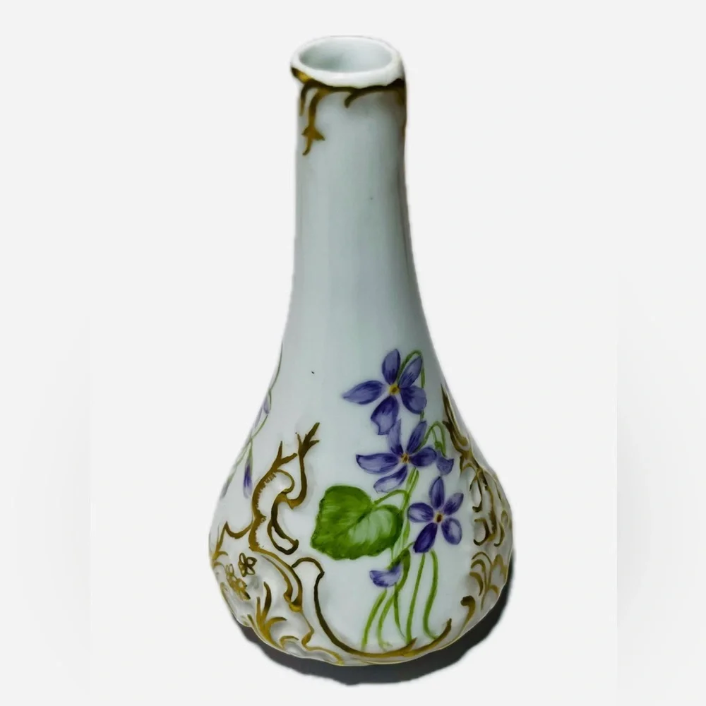 Antique Vienna Austria Leonard Hand Painted Violets Porcelain Vase 5in Tall